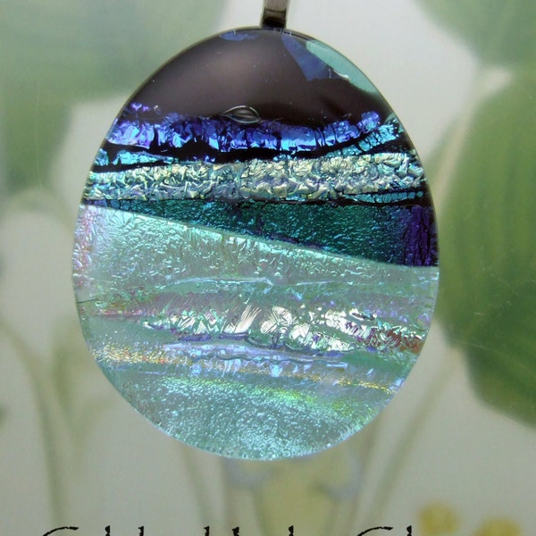 Aqua Ribbons Pendant, Handmade Fused Glass Jewelry