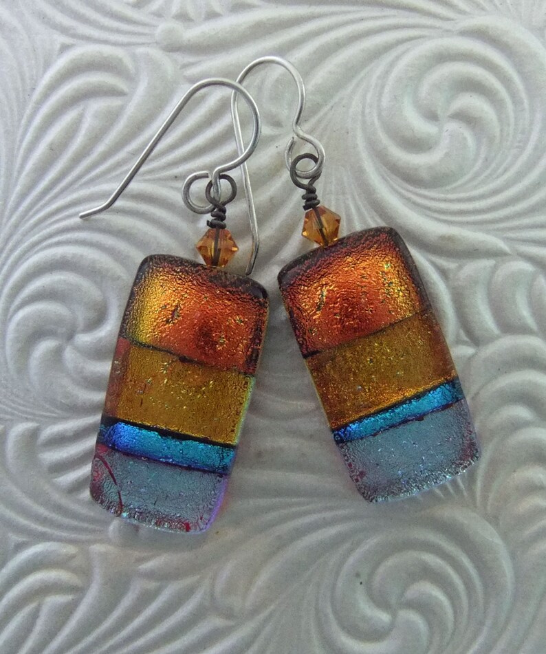Copper Ribbons Dichroic Earrings Handmade Fused Glass Jewelry Etsy