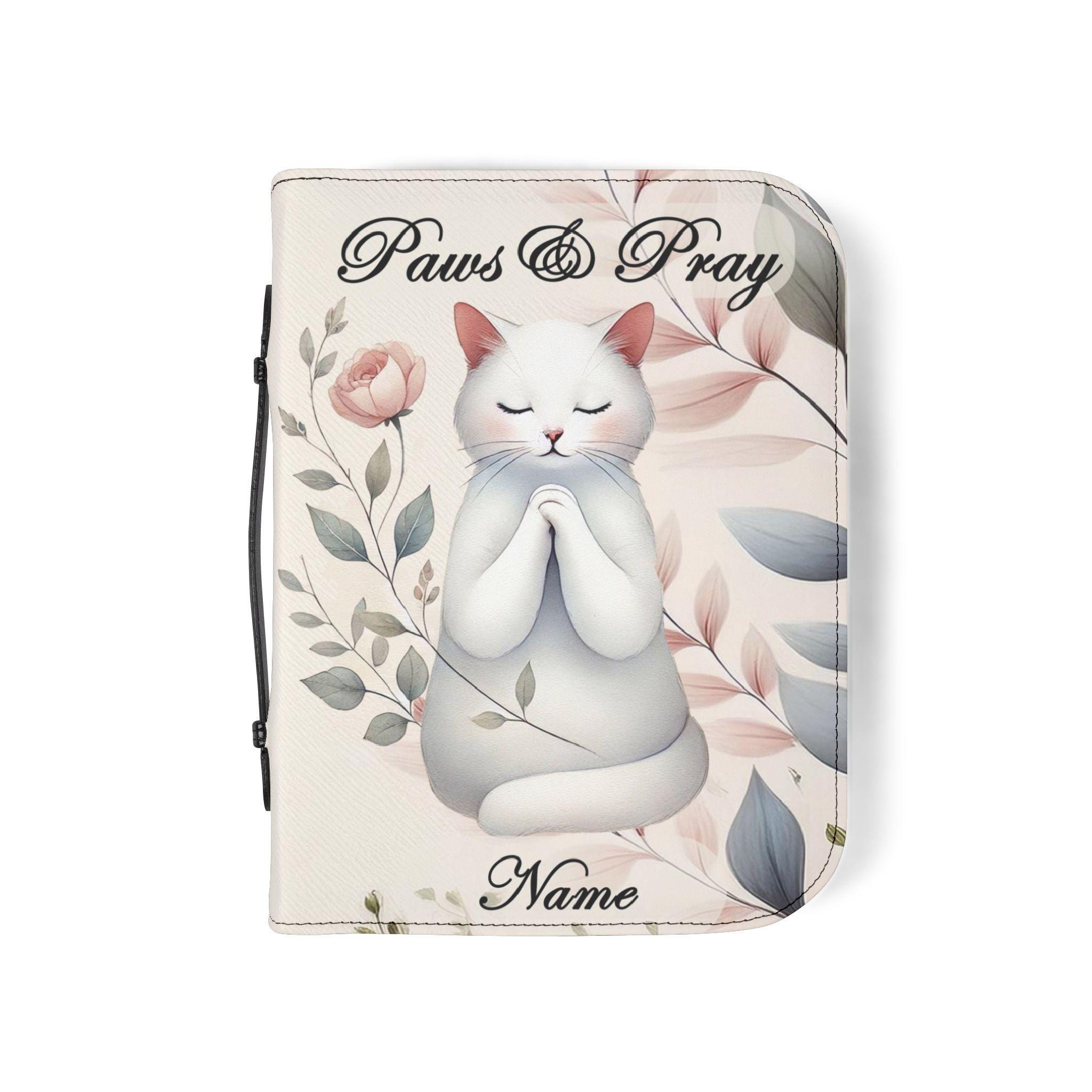 Personalizable Cat Bible Cover, "Paws and Pray" Bible Protector