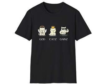 God, Catz, Gainz - Christian Cat Lover Shirt, Minimalist Style, Personalizable with Bible Verse or Prayer