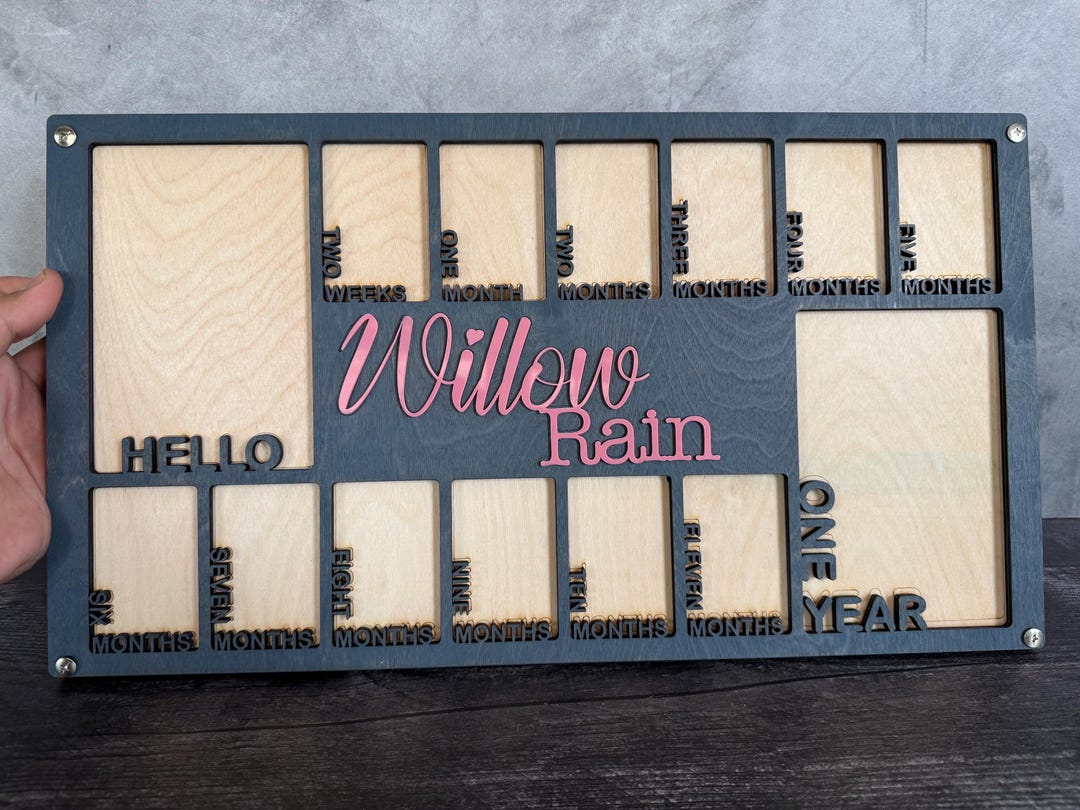 Baby One Year Photo Frame Gray Stain | Customized | Personalized | Baby ...
