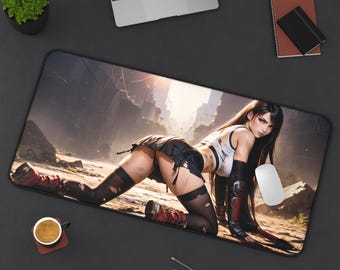Mature Sexy Tifa Lockhart Art, Waifu Girl Desk Mat, Final Fantasy VII, FFVII Office Desk accessories, Game Desk Decor