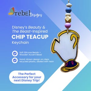 Disney-inspired Beauty and the Beast Chip Keychain with Silicone Beads and Recycled Plastic Charm
