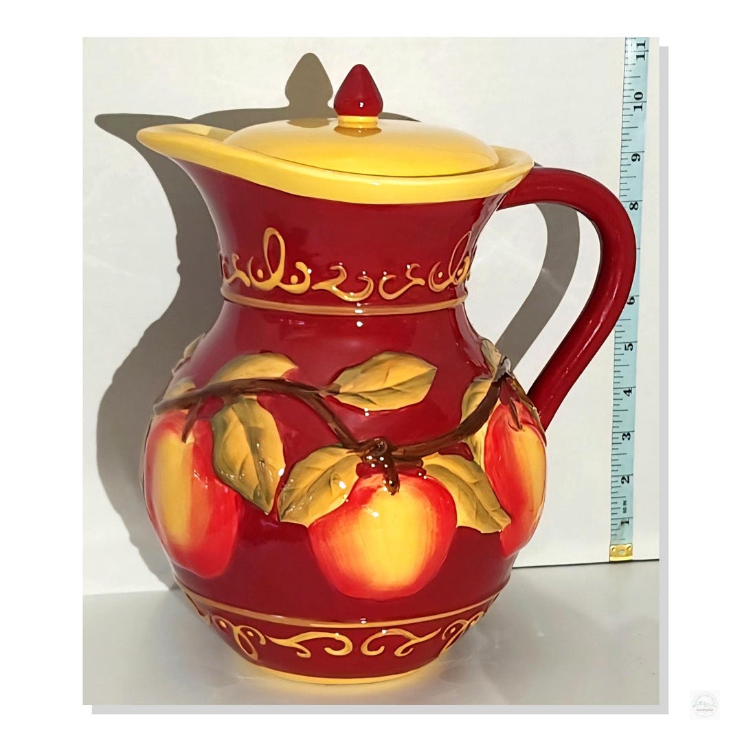 Vintage Early 2000s Nonni’s Apple Pitcher With Lid | Hand-painted Red ...