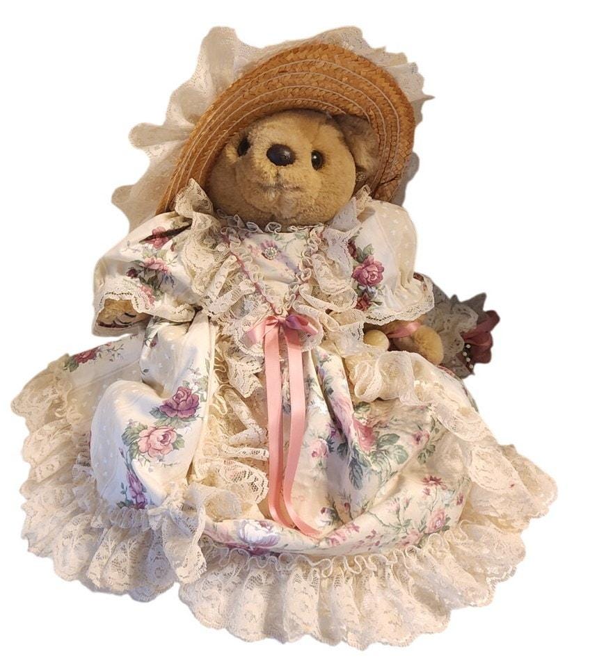 Bearly People Victorian Decorative Teddy Bear – Floral Dress, Lace