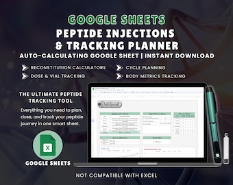 Monitoraggio dei peptidi e registro di ricostituzione / Calcolatore di GLP-1, iniezione, fiala e dosaggio / Registro inventario / Fogli Google / Download immediato