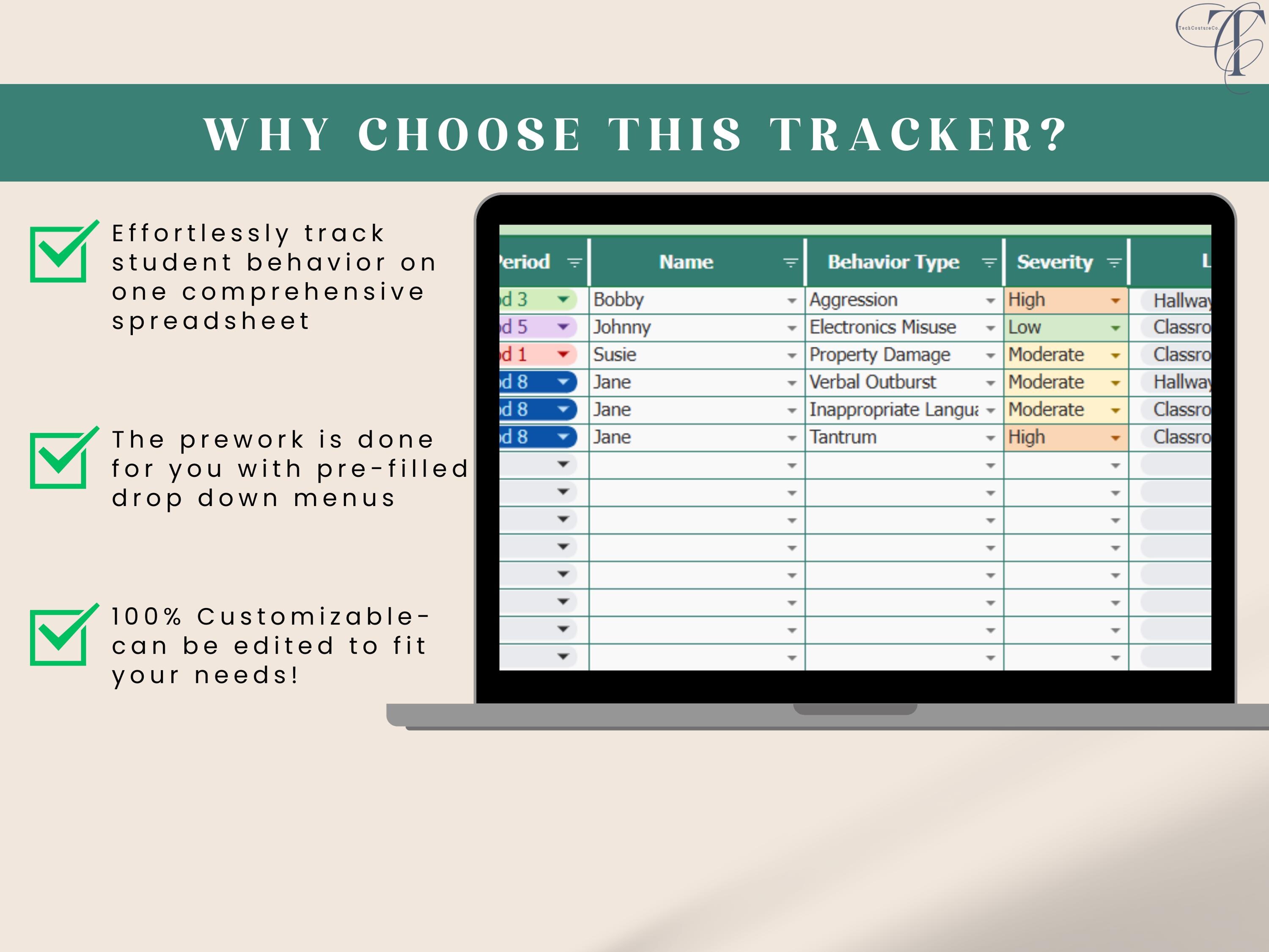 Digital Student Behavior Tracker for Teacher, Google Sheets Template ...