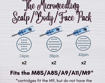 Microneedling Starter Pack – Scalp, Face & Body | 42 Pin, 36 Pin, 24 Pin | Replacement Cartridges for Dr Pen | Set of 6
