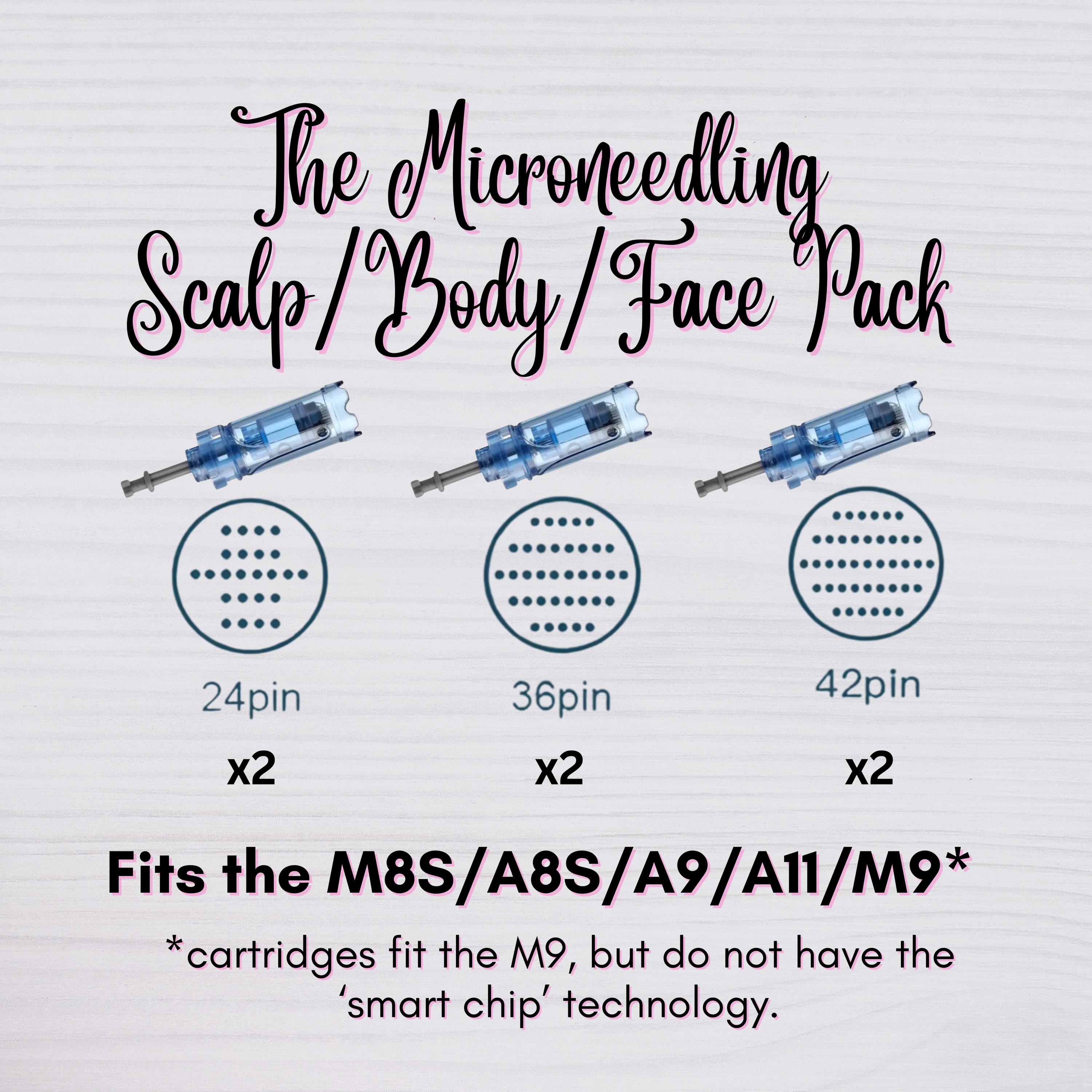 Microneedling Starter Pack - Scalp, Face & Body 42 Pin, 36 Pin, 24 Pin Replacement Cartridges for Dr Pen Set of 6
