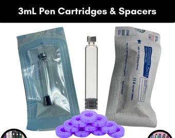 3mL Replacement Cartridges for V1 and V2 Pens, Cartridge Inserts for Liquid Dispensing Pep Pens includes spacers