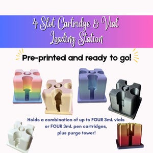 3D Printed Cartridge & Vial Loading Station | 4 Slot Reconstitution Stand with Purge Area | for 3mL Pen Cartridges and 3mL Vials
