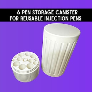 Injection Pen Storage Canister | 6 Pen Slots | Storage for V1/V2 Peptide Pens | Holds 2 Vials and 6 Cartridges | Secure Threaded Canister