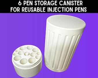 Injection Pen Storage Canister | 6 Pen Slots | Storage for V1/V2 Peptide Pens | Holds 2 Vials and 6 Cartridges | Secure Threaded Canister