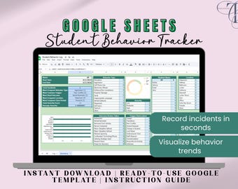 Rastreador digital de comportamiento estudiantil para docentes, plantilla de Hojas de cálculo de Google, registro de incidentes, seguimiento de tendencias, resumen del estudiante, contactos rápidos, editable