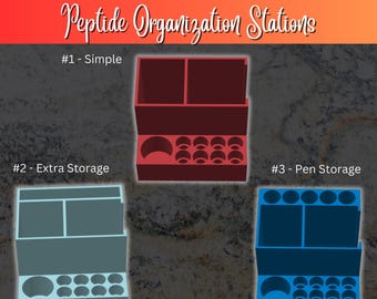 3D Printed Peptide Station Organizers | 3mL Vial Holder, BAC Water Slot, Syringe Storage, Peptide Counter-top Organizer