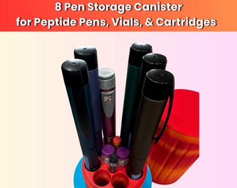 Pen Storage Canister | 8 Injection Pen Slots | Storage for V1/V2 Peptide Pens | Holds 2 Vials and 4 Cartridges | Gradient Orange