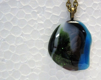 Original, handmade fused glass pendant and chain, necklace, 18 in