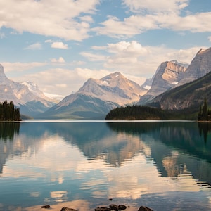 Maligne Lake Mountain Reflection, Canadian Rockies Photography Print