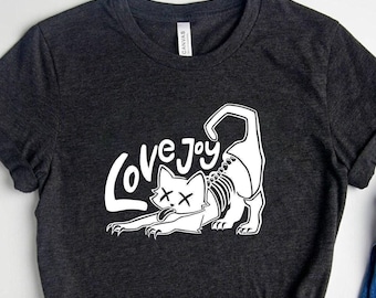 Camiseta Lovejoy Rock Band: Camiseta com esqueleto de gato e música indie