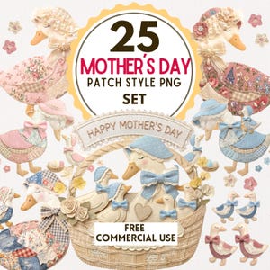 Patchwork Geese Clipart Bundle PNG, Farmhouse Goose Clipart, Rustic Country Animals, Patch Style Geese, Sublimation Design, Transparent PNG