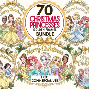 Christmas Clipart. Princess clipart.Christmas illustrations. Watercolor Christmas Princesses. Merry Christmas.Christmas frames illustrations