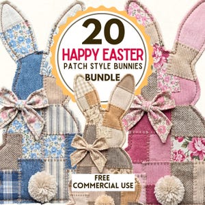 Cute Easter Bunnies Clipart Bundle – 20 Bunny PNG,Easter Rabbit Clipart,Spring Bunny Graphic, Transparent PNG.Sublimation Patch-like Bunnies