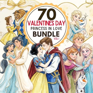 Valentines Day Clipart .Valentine illustrations.Watercolor  Hearts. Princess Love.Cupido clipart.Love clipart. Princesses Love Valentine II