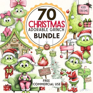 グリンチのクリスマスクリップアート。グリンチマス。クリスマスのイラスト。子供向けの水彩画グリンチのクリスマスイラスト。メリークリスマス