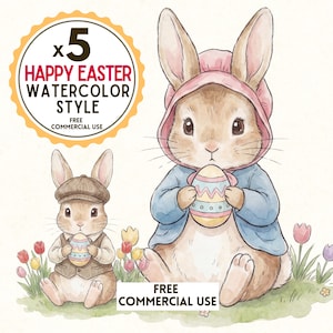 Easter Clipart.Easter illustrations. Watercolor Illustrations.Bunnies. Bunny, Rabbits. Happy Easter.Spring time Illustrations.Little bunnies