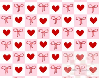 Coquette Hearts and Bows Seamless Repeating Pattern, Digital File for Commercial Use
