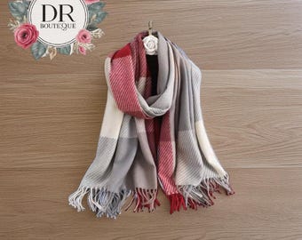Women's Tartan Pashmina Scarf - Soft Cashmere Feel, Oversized 77" X 28" Shawl Wrap