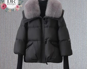 Luxuriöse verlängerte Manschetten-Pufferjacke mit verdicktem Kunstpelzkragen - stilvoller, warmer und bequemer Wintermantel für Frauen, Winter, warmes Geschenk