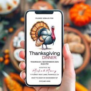 Join Us for Thanksgiving Turkey Dinner, Fall Colors, Classic Elegant Thanksgiving Invitation Template, Evite, Digital Editable Invite