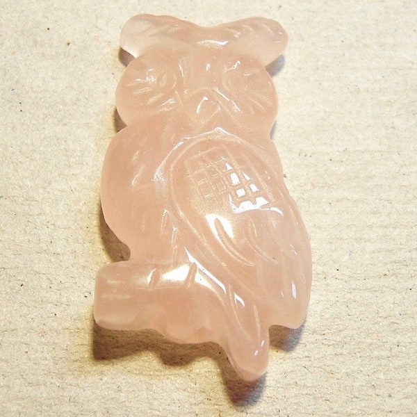 One (1) Genuine Rose Quartz Hand-Carved Owl Bead Pendant -- Lot 5O