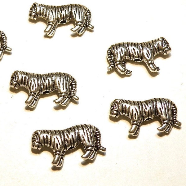 Eight (8) Pewter Silver Tiger Spacer Beads