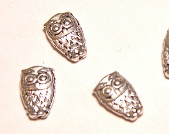 40% OFF -- Twelve (12) Dainty Owl Silvertone Spacer Beads