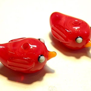CHOOSE QUANTITY: Lampwork Glass Chubby Red Bird Cardinal Beads -- Lot UU