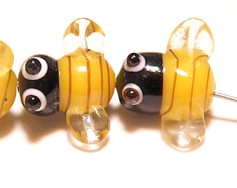 Four (4) Adorable Lampwork Bumblebee Beads --- Lot UU