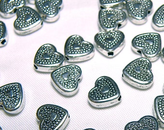 20% OFF -- 12 Pewter Silver Petite Silver Heart Spacer Beads