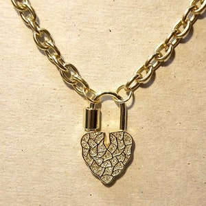 19-Inch Goldtone Cable Chain Necklace with Crystal Heart-Shaped Carabiner Clasp