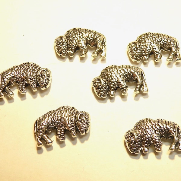 Six (6) Textured Bison Buffalo Pewter Spacer Beads