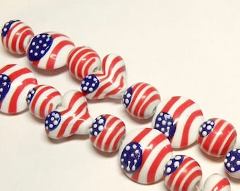 Lot UU DESTASH Seven Coordinating Red and White Snowman and Snowflake Lampwork Beads