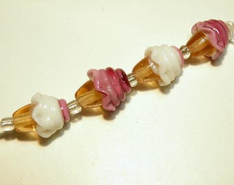 Four (4) Lampwork Glass Ice Cream or Cupcake Beads - Lot UU