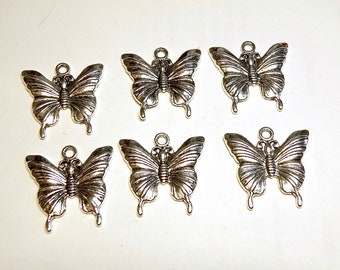 Six (6) Pewter Silver Butterfly Charms