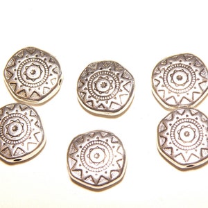 6 Pewter Ornate Southwestern-Style Disc Spacer Beads
