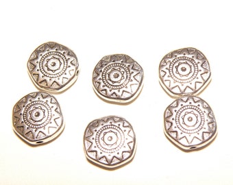 6 Pewter Ornate Southwestern-Style Disc Spacer Beads