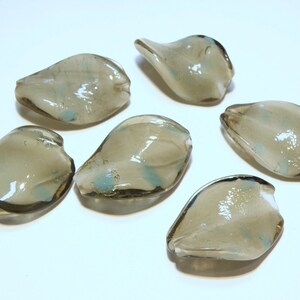 30% OFF - Six (6) Gray Lampwork Glass Twisted Leaves with Pale Aqua Blue Spots  -- Lot 3Q