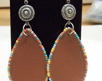Southwestern-Style Leather and Silver Pierced Earrings