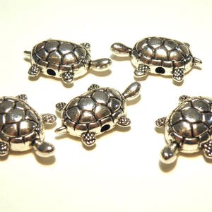 Five (5) Large Turtle Pewter Spacer Beads