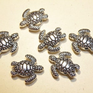 Six (6) Large Sea Turtle Pewter Spacer Beads